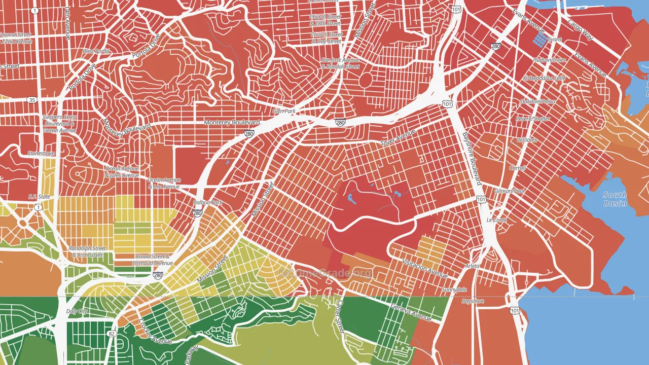 Excelsior, San Francisco, CA Map of Vandalism Rates