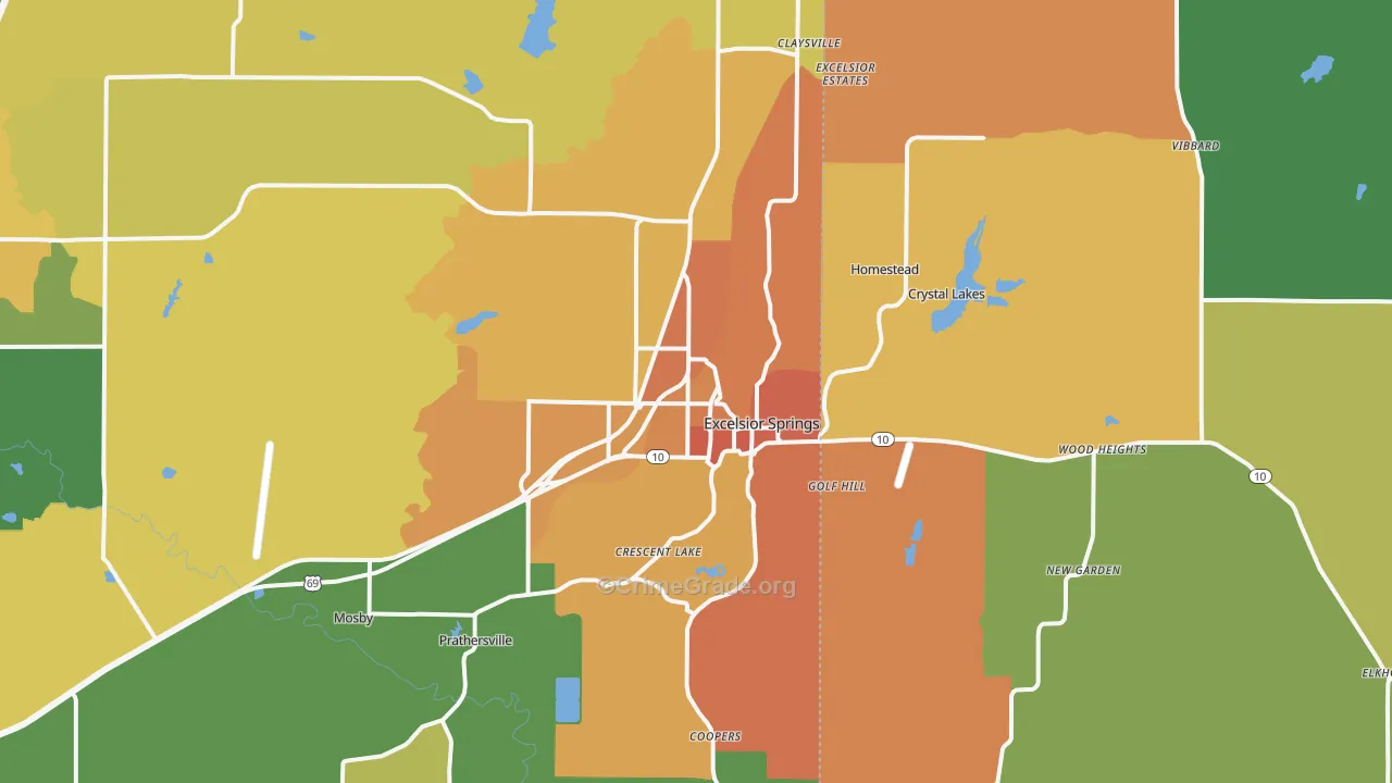 Excelsior Springs, MO Map of Vandalism Rates