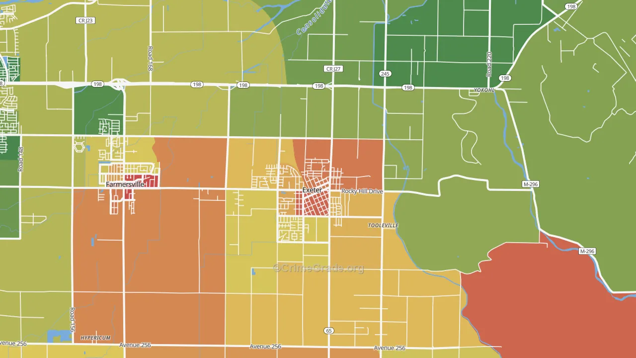 Exeter, CA Map of Vandalism Rates