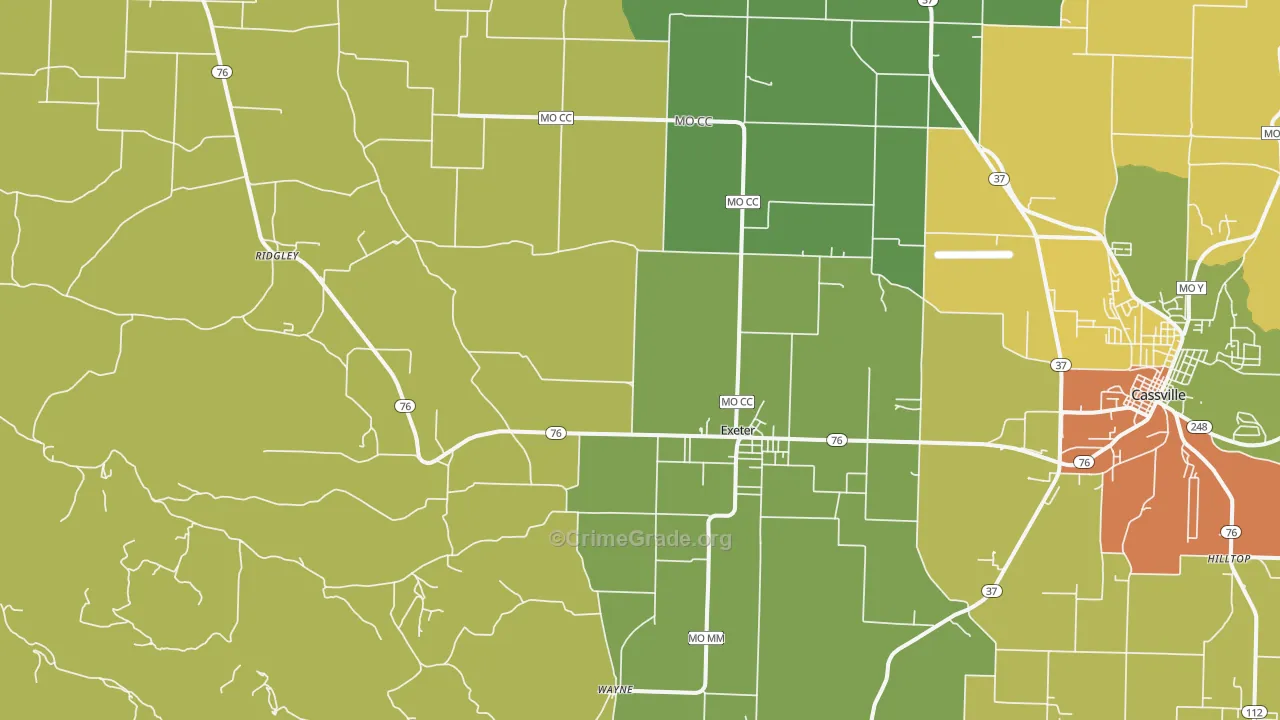 Exeter, MO Map of Vandalism Rates