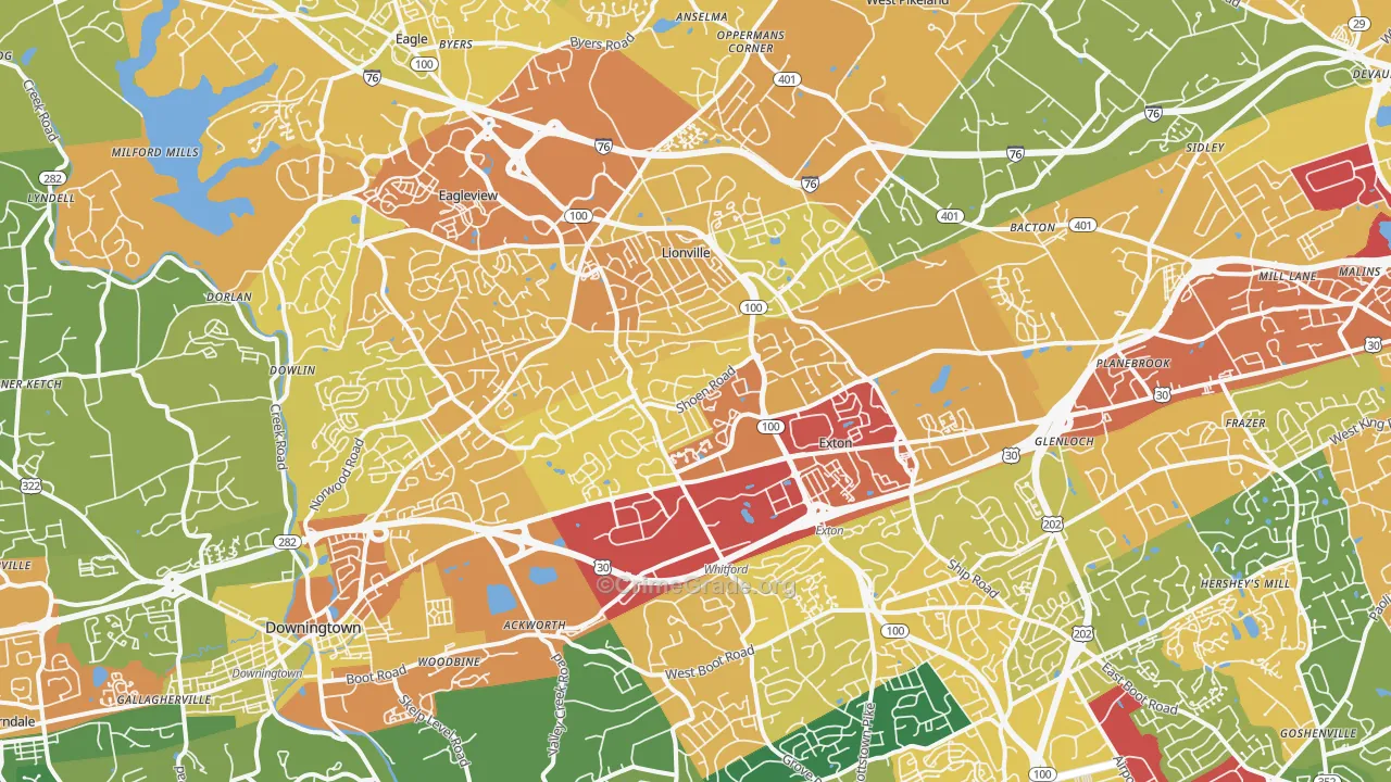 Exton, PA Map of Vandalism Rates