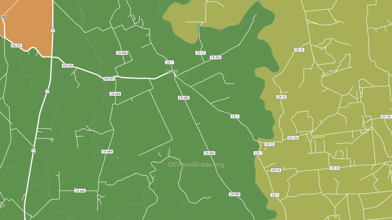 Ezzell, TX Map of Vandalism Rates