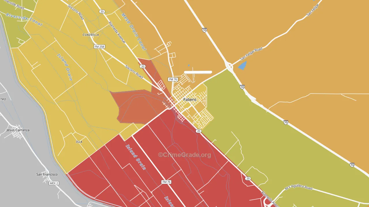 Fabens, TX Map of Vandalism Rates