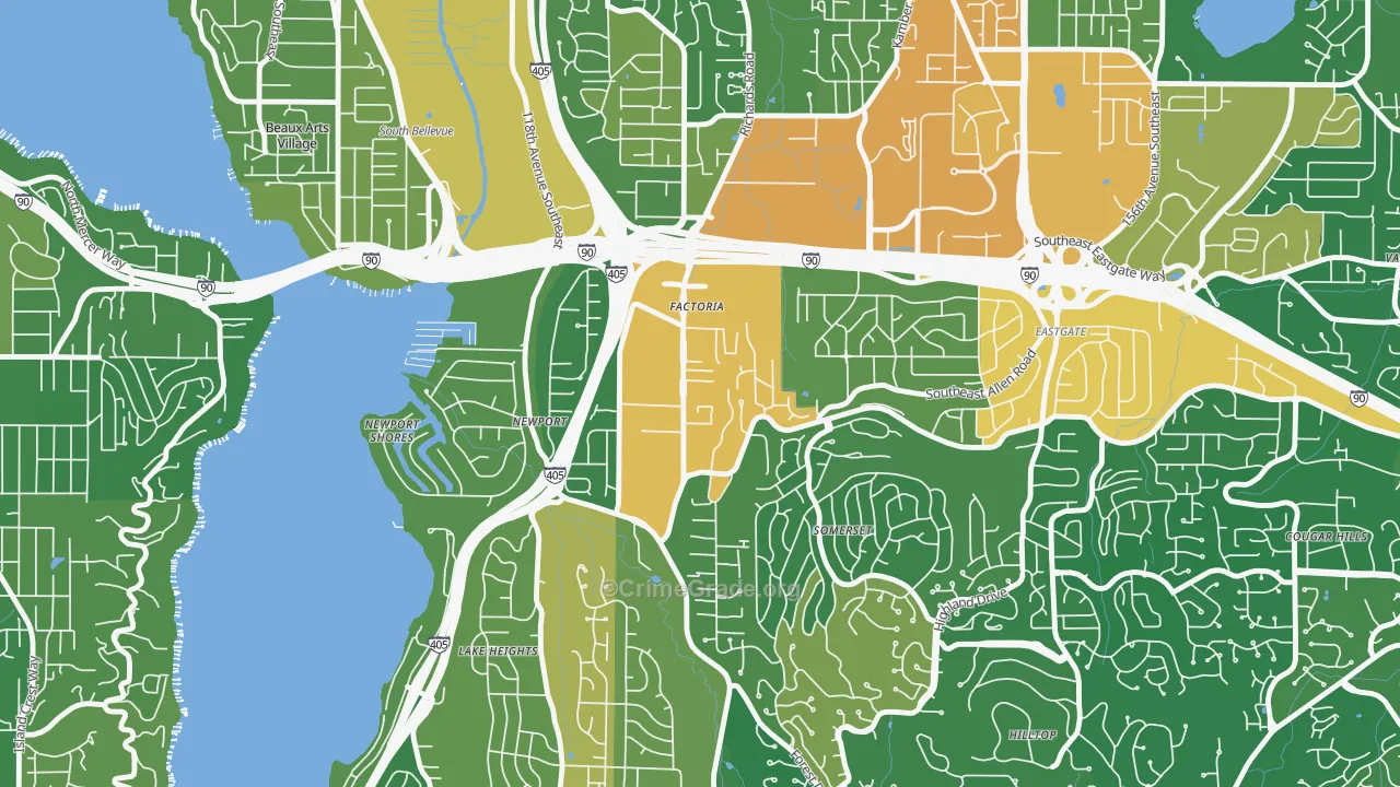 Factoria, Bellevue, WA Map of Vandalism Rates