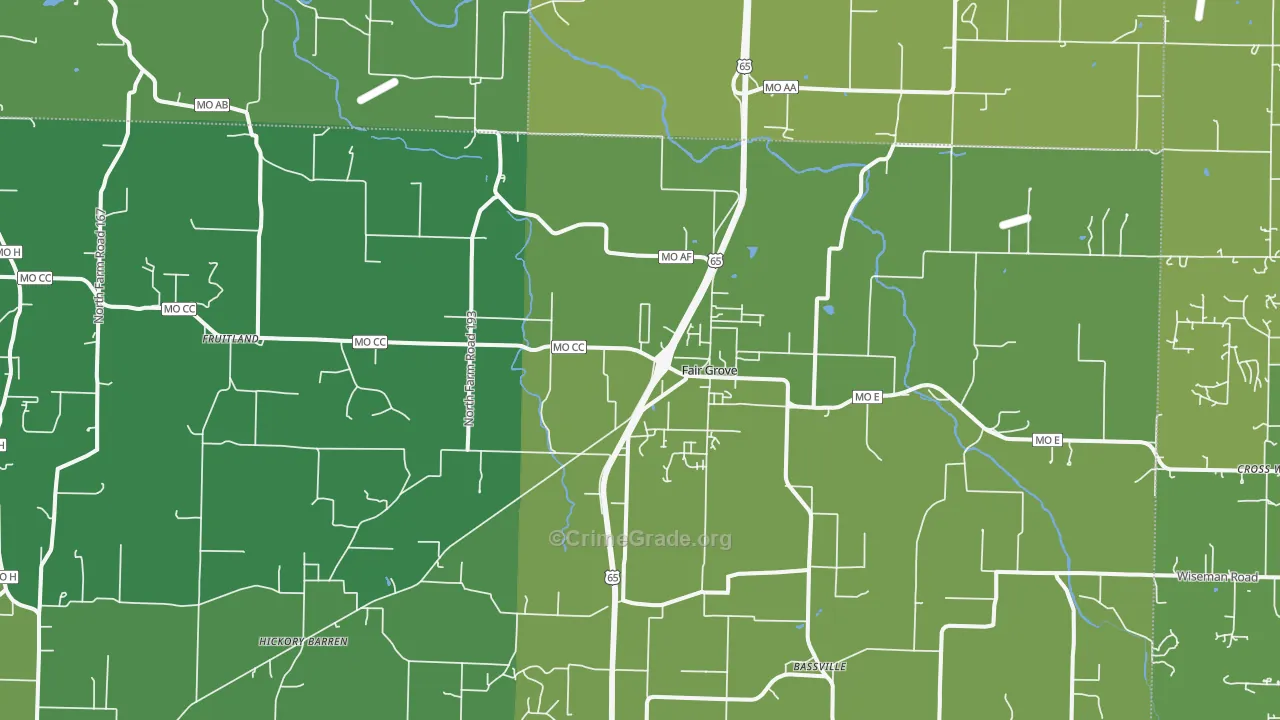 Fair Grove, MO Map of Vandalism Rates