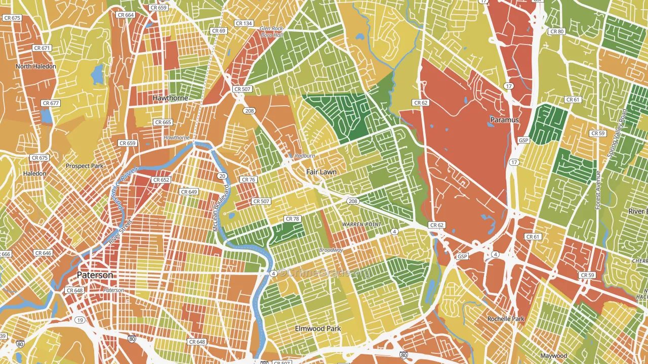 Fair Lawn, NJ Map of Vandalism Rates