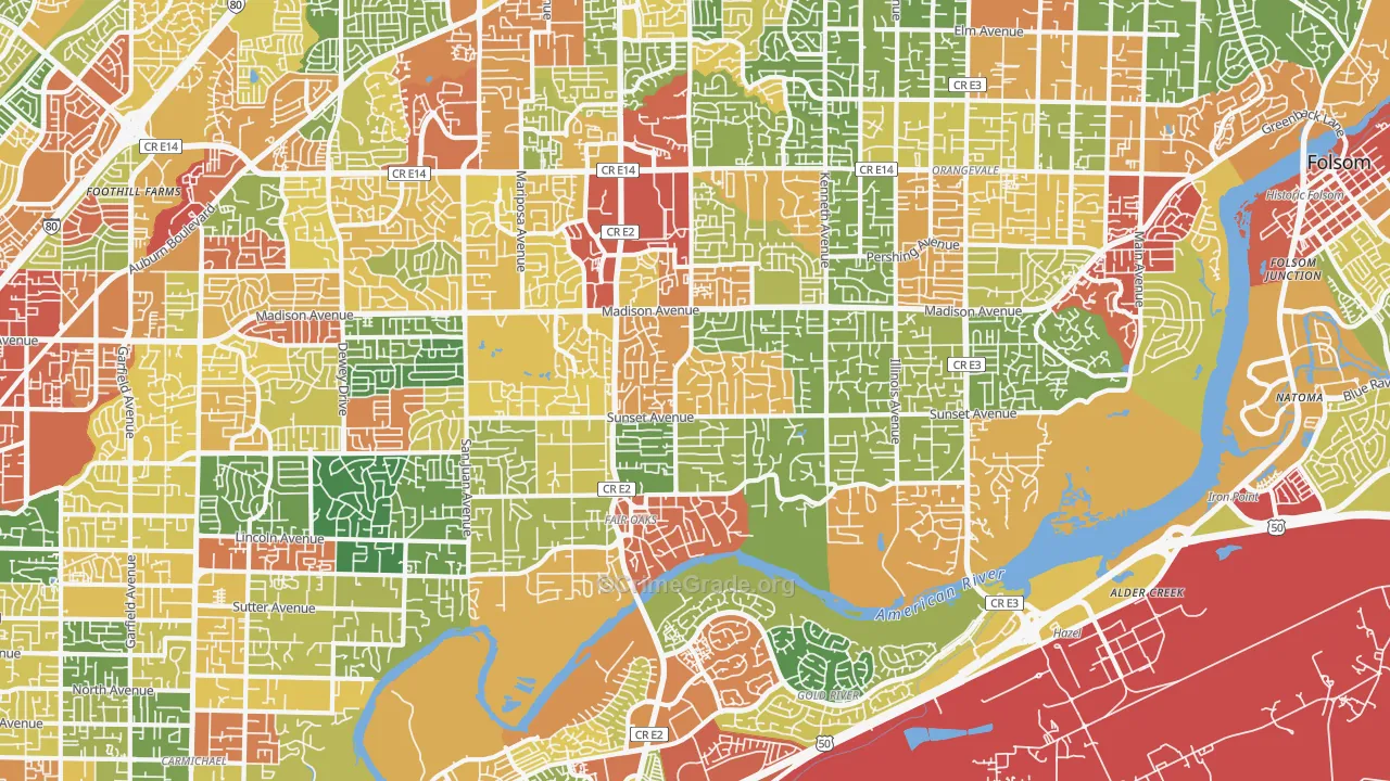 Fair Oaks, CA Map of Vandalism Rates
