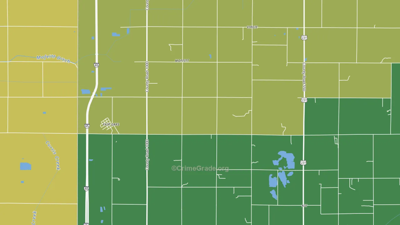 Fair Oaks, IN Map of Vandalism Rates