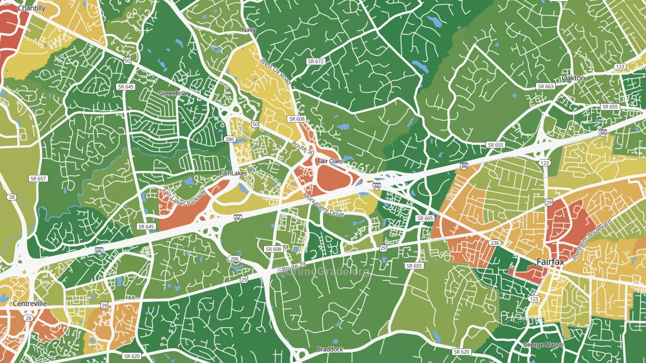 Fair Oaks, VA Map of Vandalism Rates