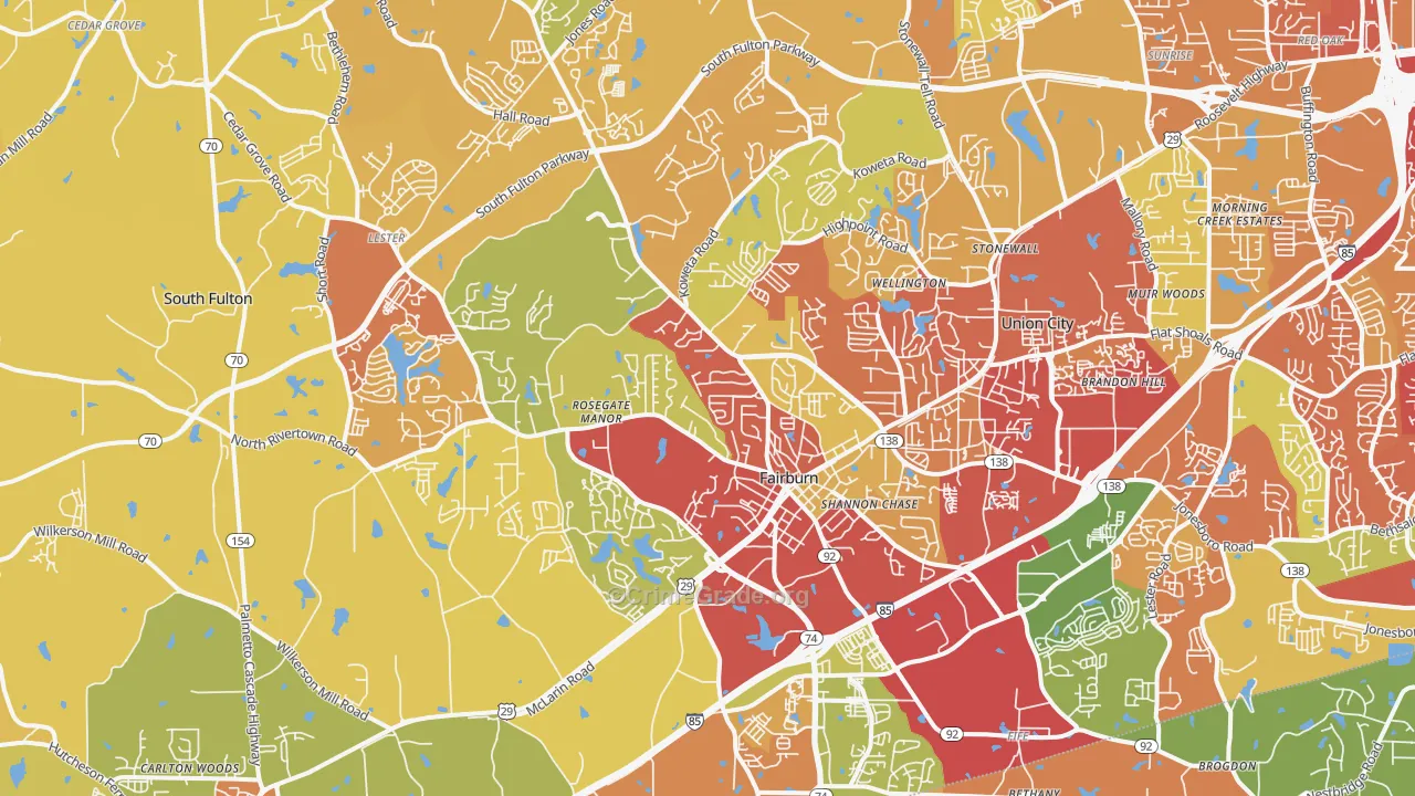 Fairburn, GA Map of Vandalism Rates