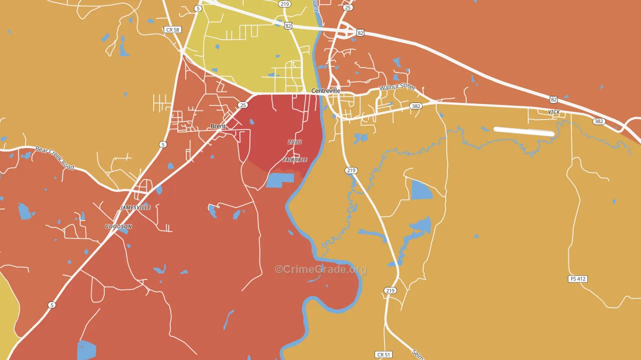 Fairdale, AL Map of Vandalism Rates