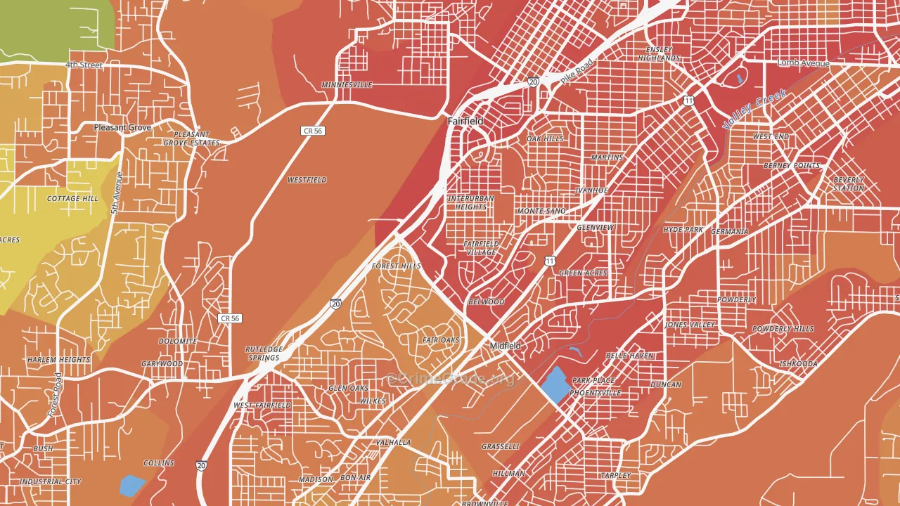 Fairfield, AL Map of Vandalism Rates