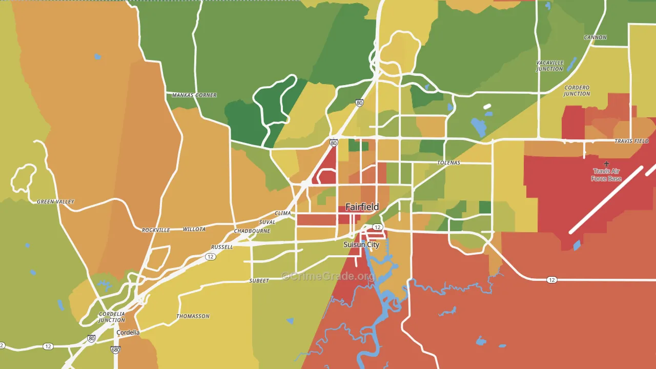 Fairfield, CA Map of Vandalism Rates