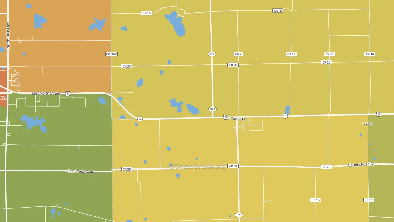 Fairfield Center, IN Map of Vandalism Rates
