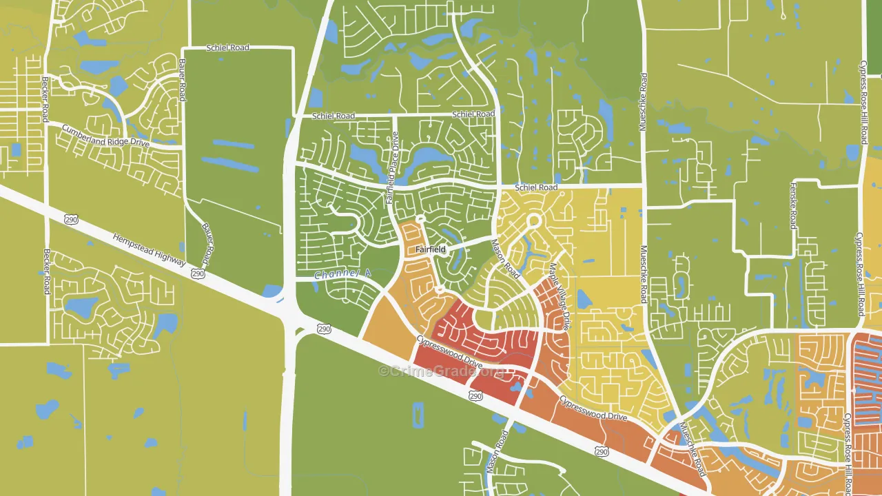 Fairfield, Cypress, TX Map of Vandalism Rates
