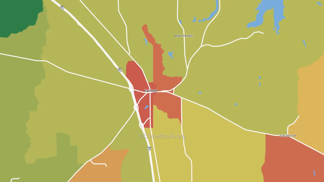 Fairfield, TX Map of Vandalism Rates