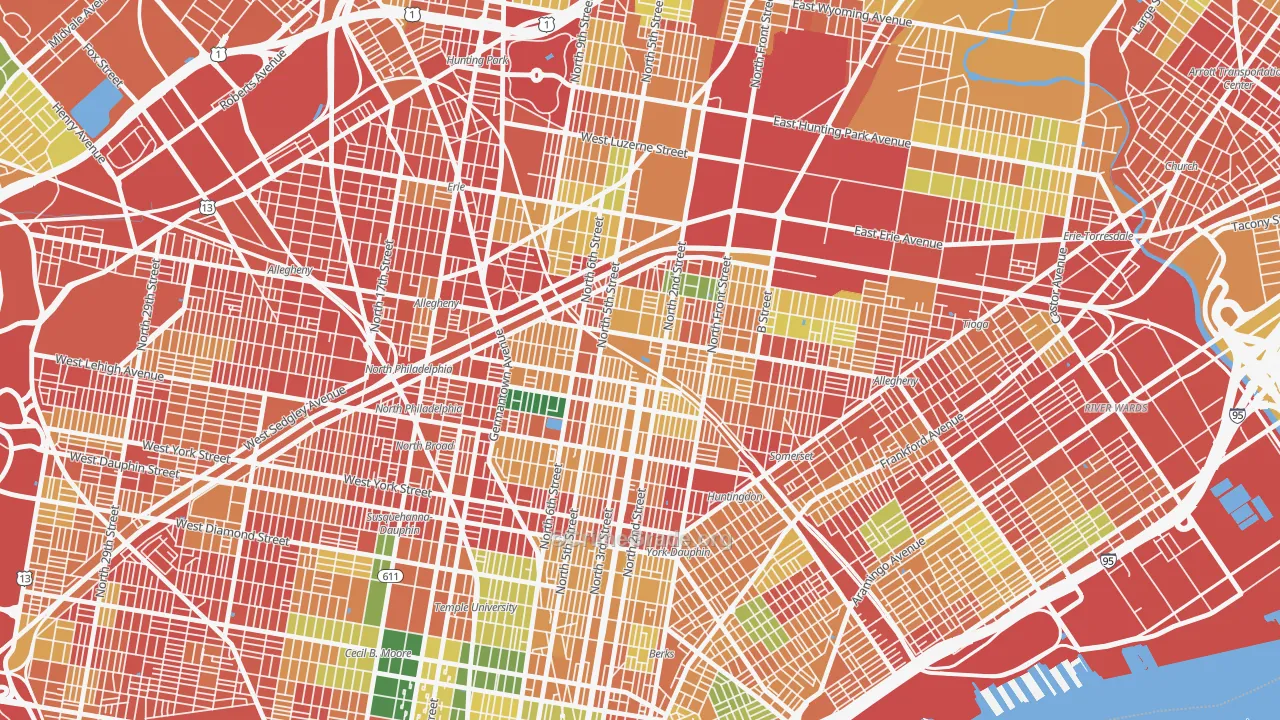 Fairhill, Philadelphia, PA Map of Vandalism Rates