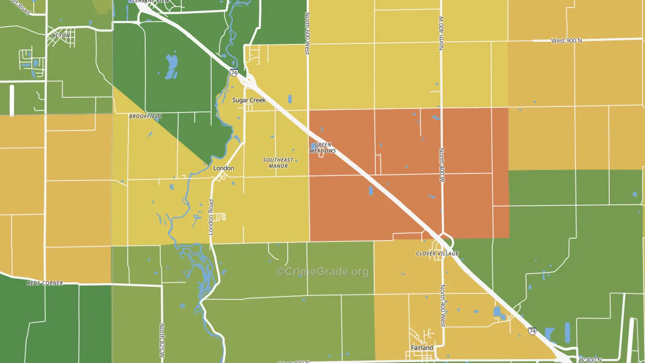 Fairland, IN Map of Vandalism Rates
