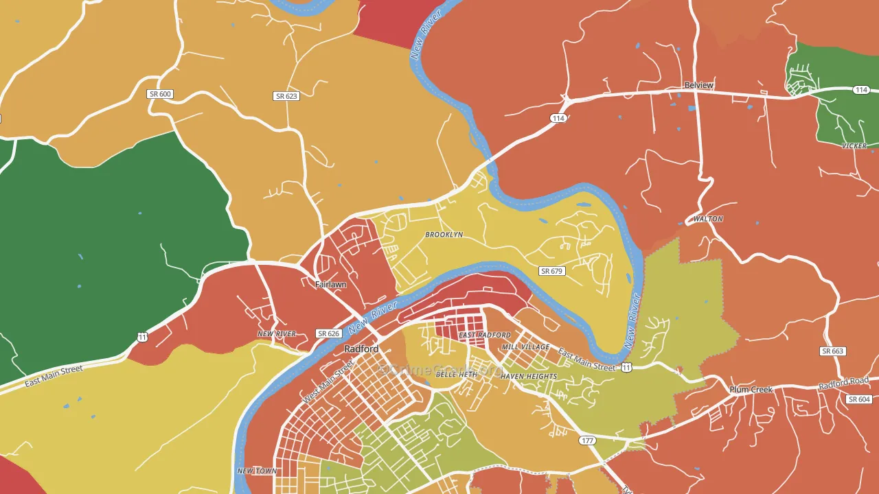 Fairlawn, VA Map of Vandalism Rates