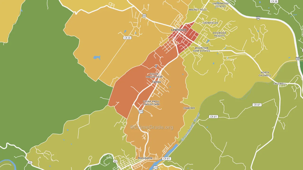 Fairlea, WV Map of Vandalism Rates