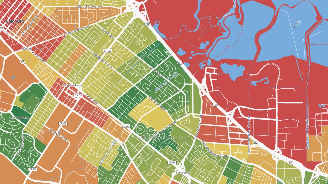 Fairmeadow, Palo Alto, CA Map of Vandalism Rates