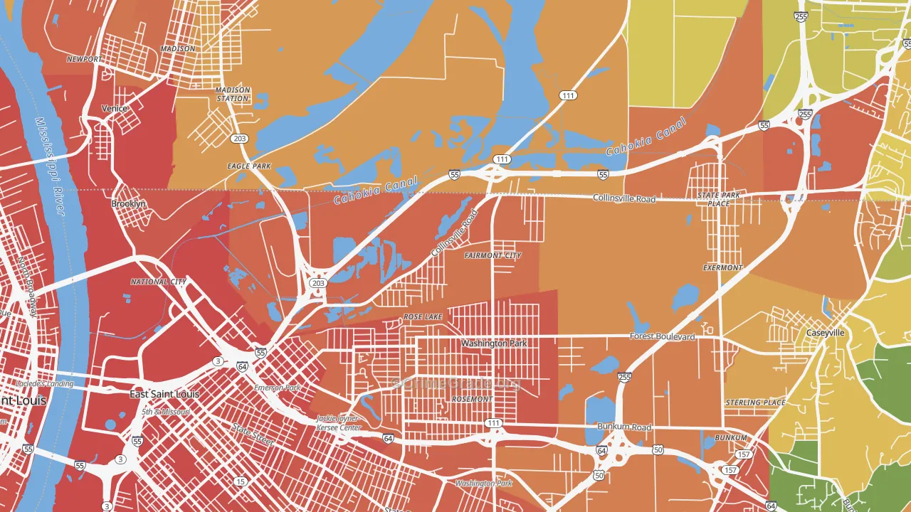 Fairmont City, IL Map of Vandalism Rates