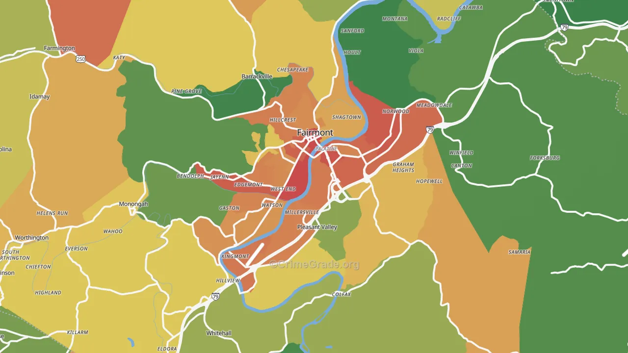 Fairmont, WV Map of Vandalism Rates