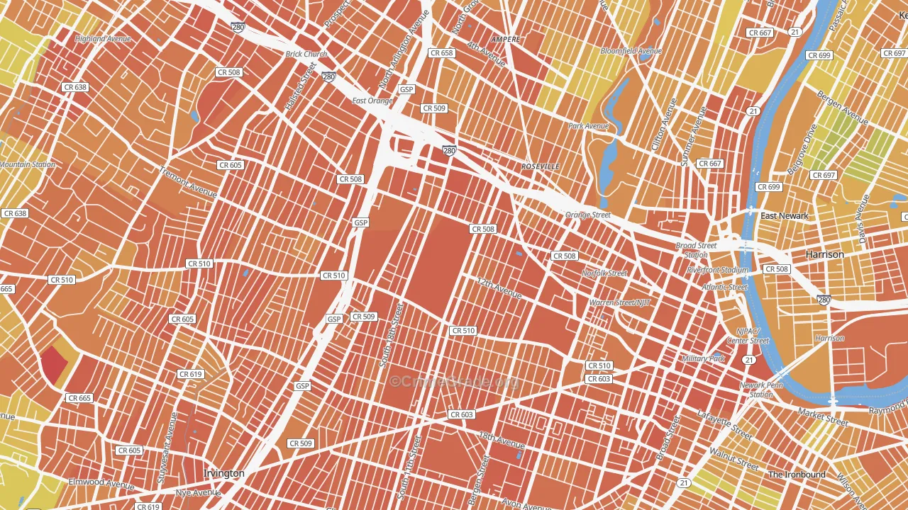 Fairmuont, Newark, NJ Map of Vandalism Rates