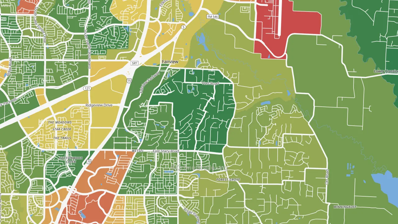 Fairview, TX Map of Vandalism Rates