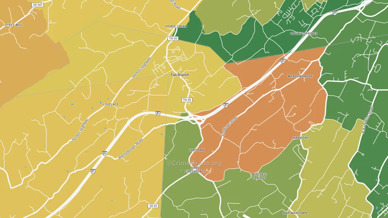 Fall Branch, TN Map of Vandalism Rates