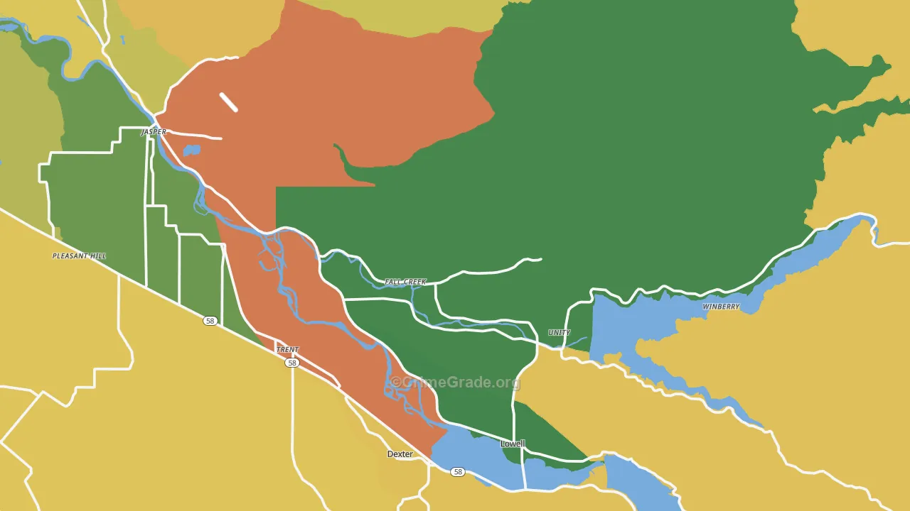 Fall Creek, OR Map of Vandalism Rates