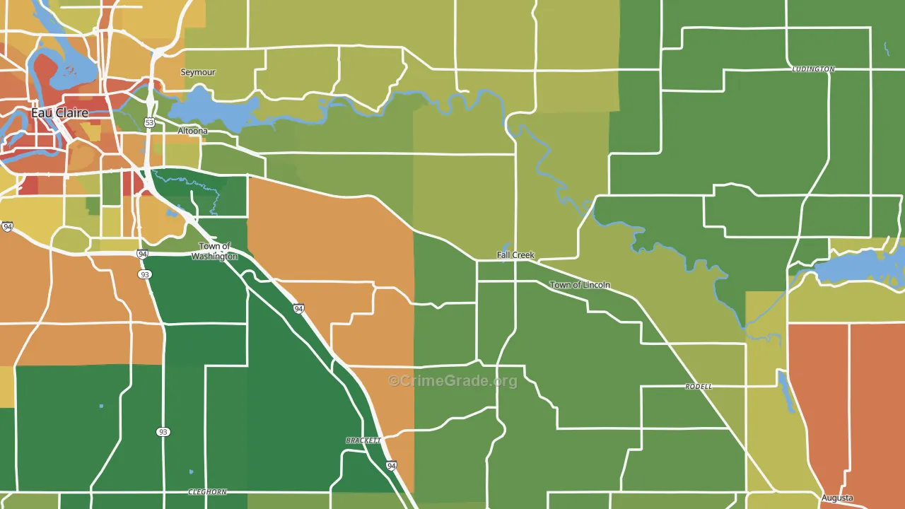 Fall Creek, WI Map of Vandalism Rates