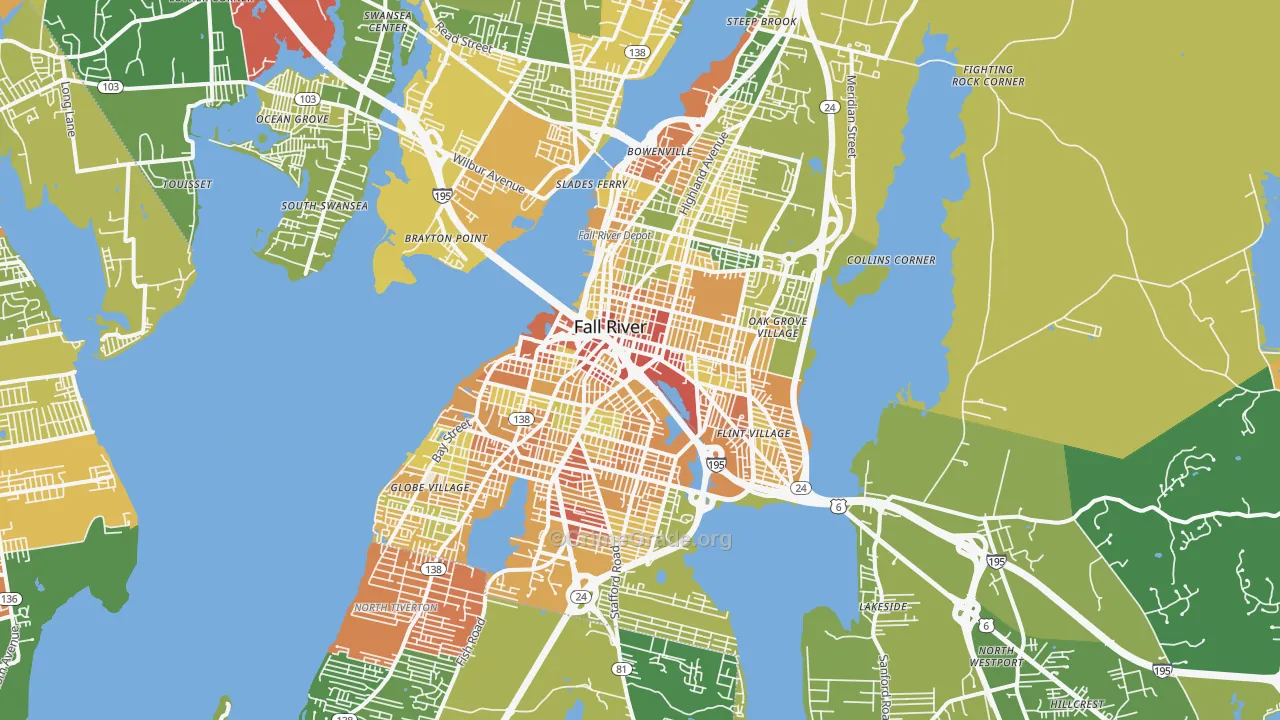 Fall River, MA Map of Vandalism Rates