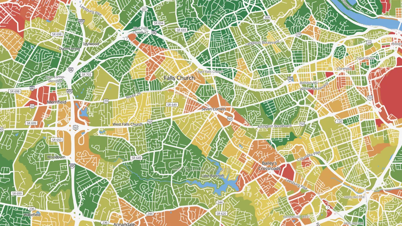 Falls Church, VA Map of Vandalism Rates