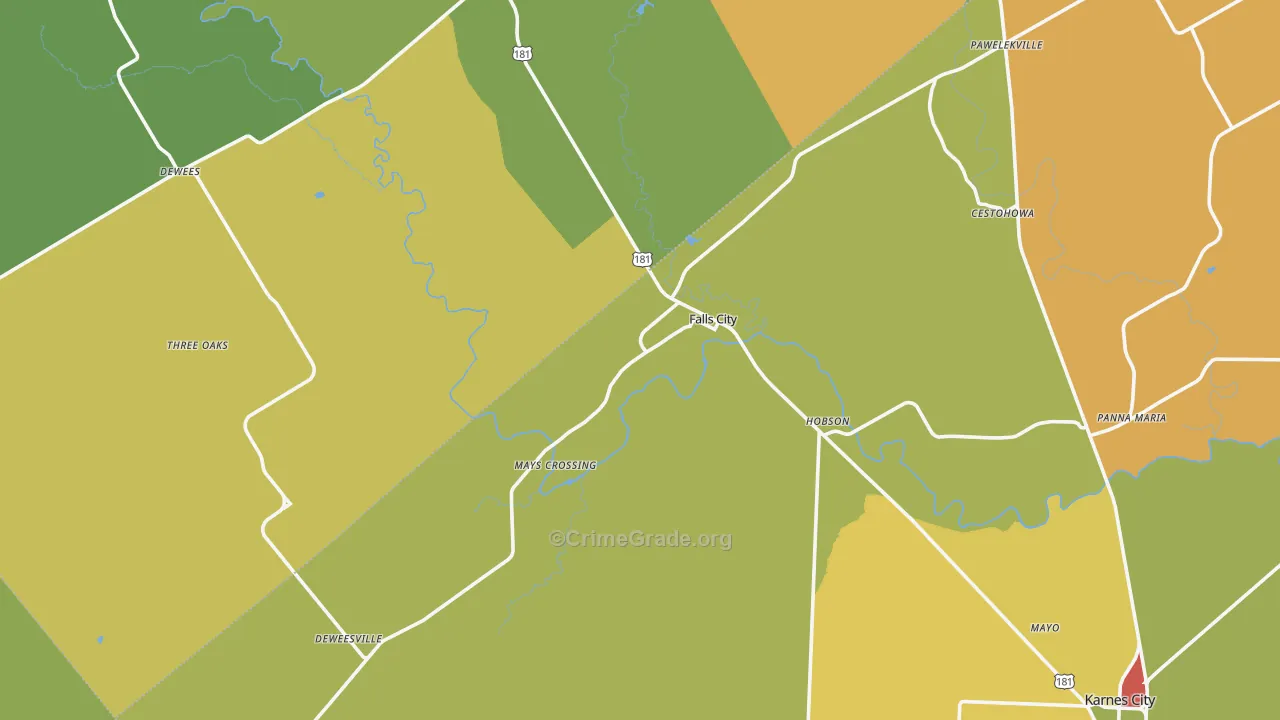 Falls City, TX Map of Vandalism Rates