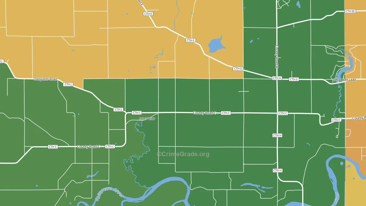 Falls City, WI Map of Vandalism Rates