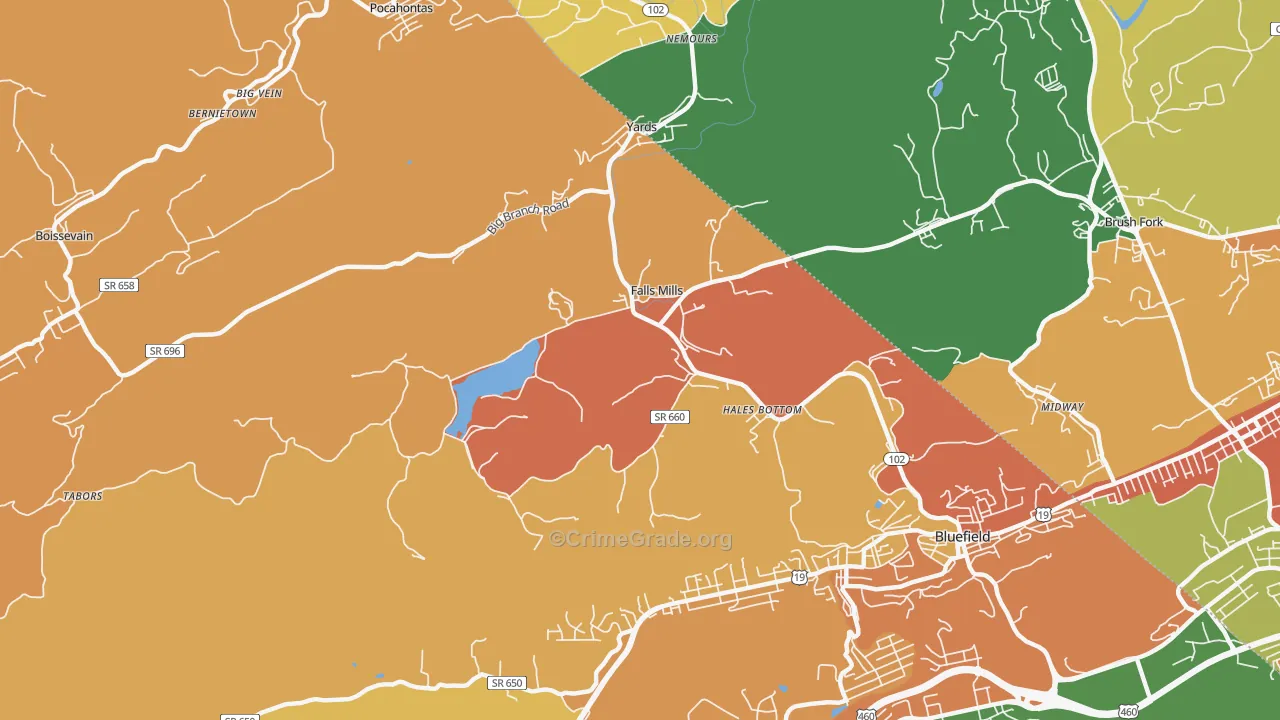 Falls Mills, VA Map of Vandalism Rates