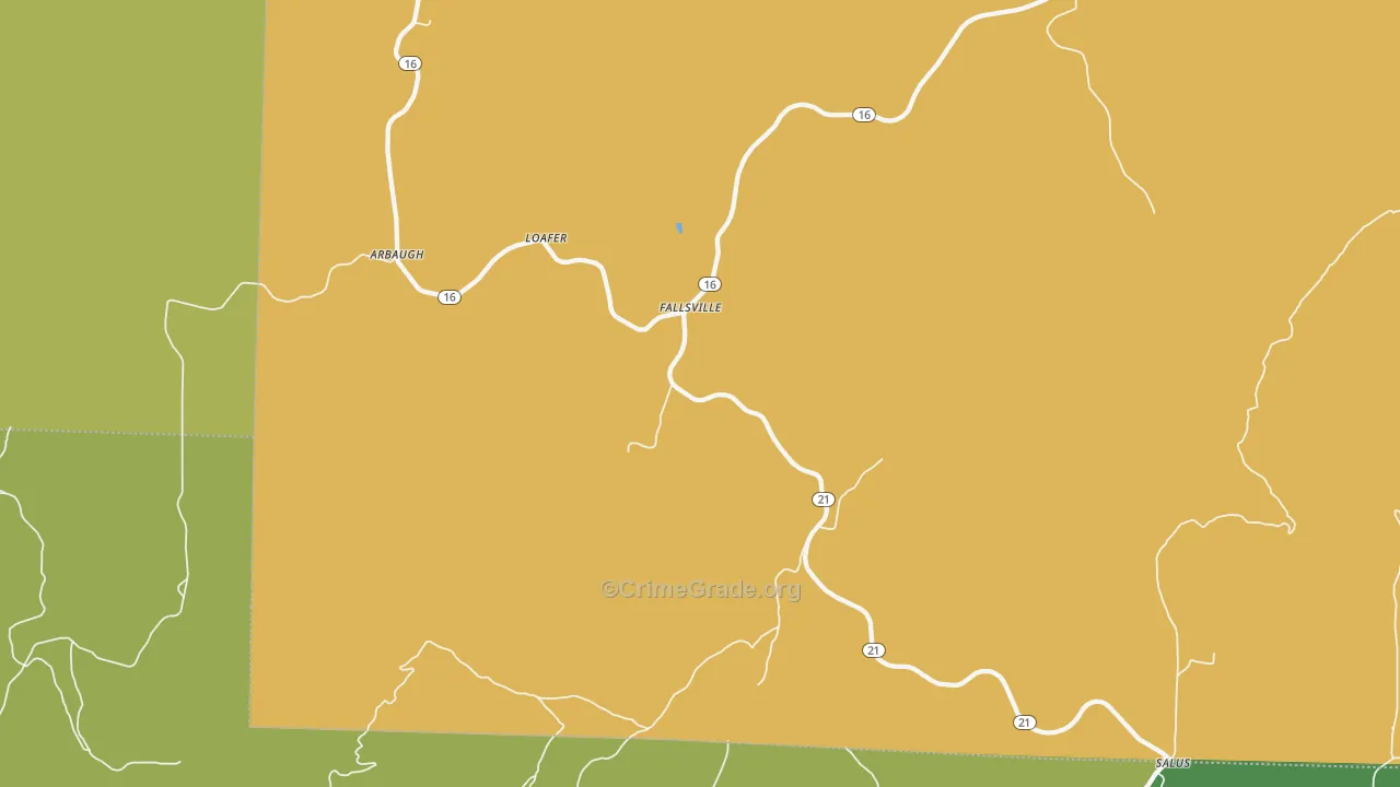 Fallsville, AR Map of Vandalism Rates