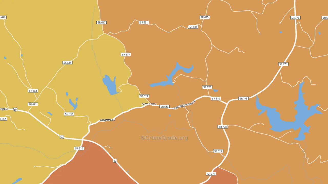 Fancy Hill, VA Map of Vandalism Rates