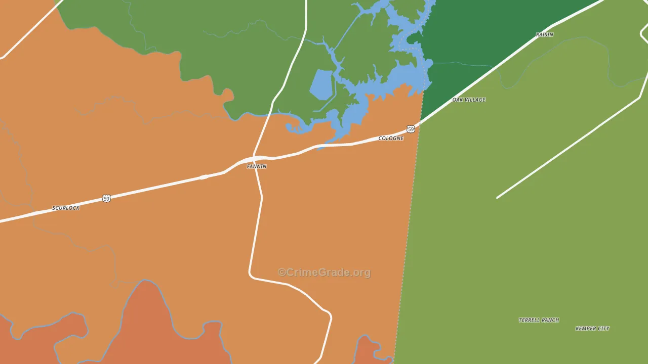 Fannin, TX Map of Vandalism Rates