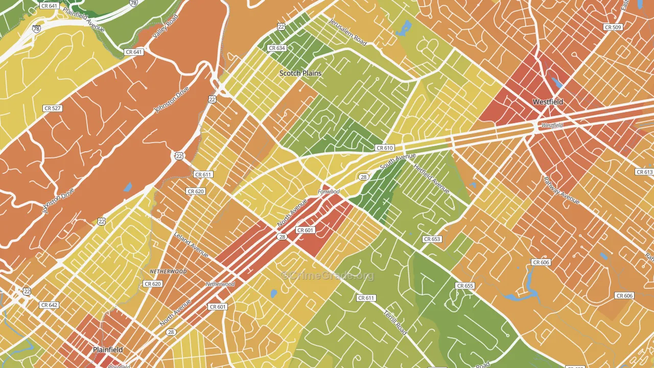 Fanwood, NJ Map of Vandalism Rates