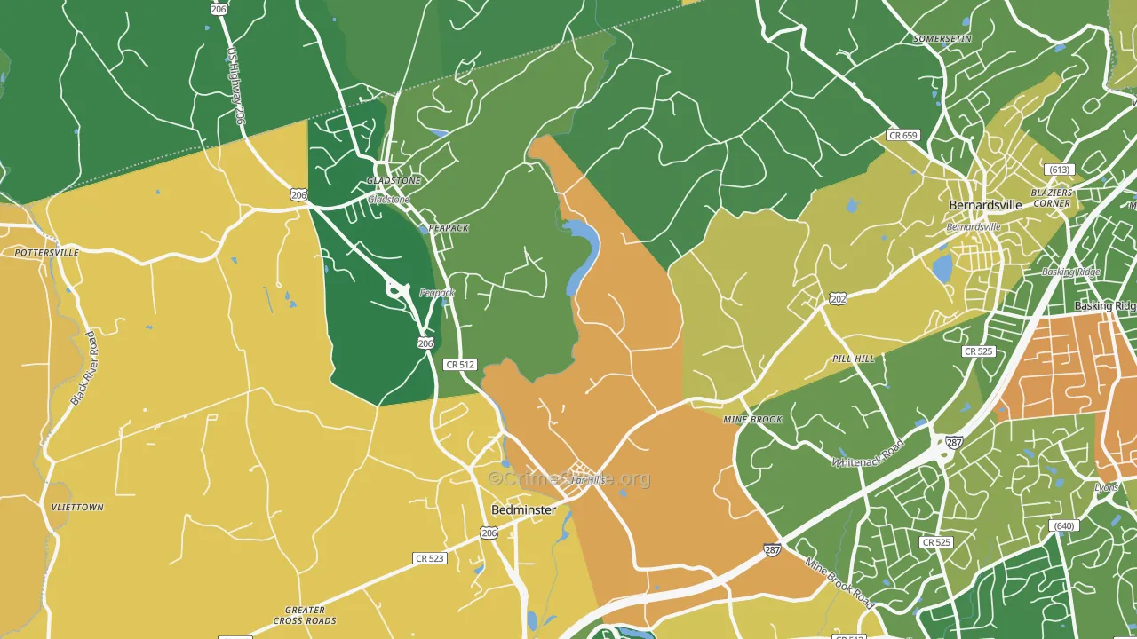 Far Hills, NJ Map of Vandalism Rates