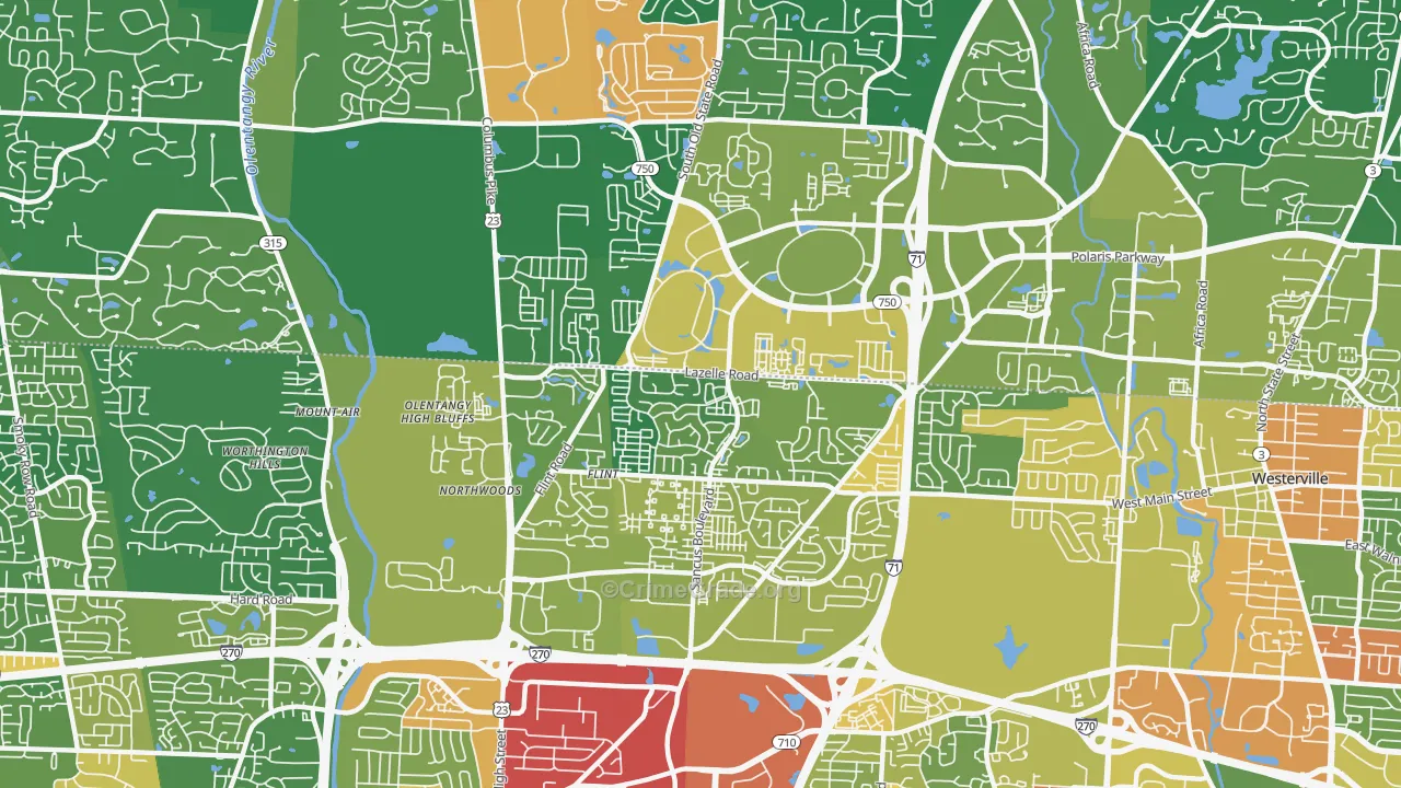 Far North, Columbus, OH Map of Vandalism Rates