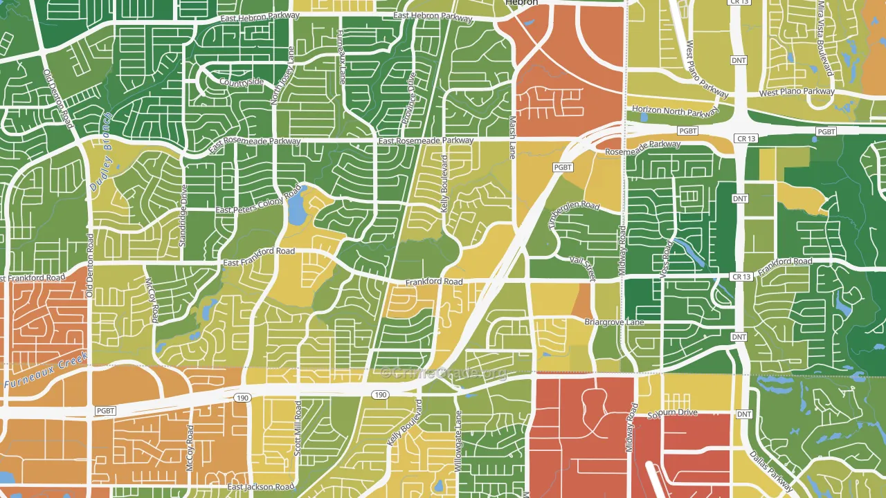 Far North Dallas-Carrollton, Carrollton, TX Map of Vandalism Rates