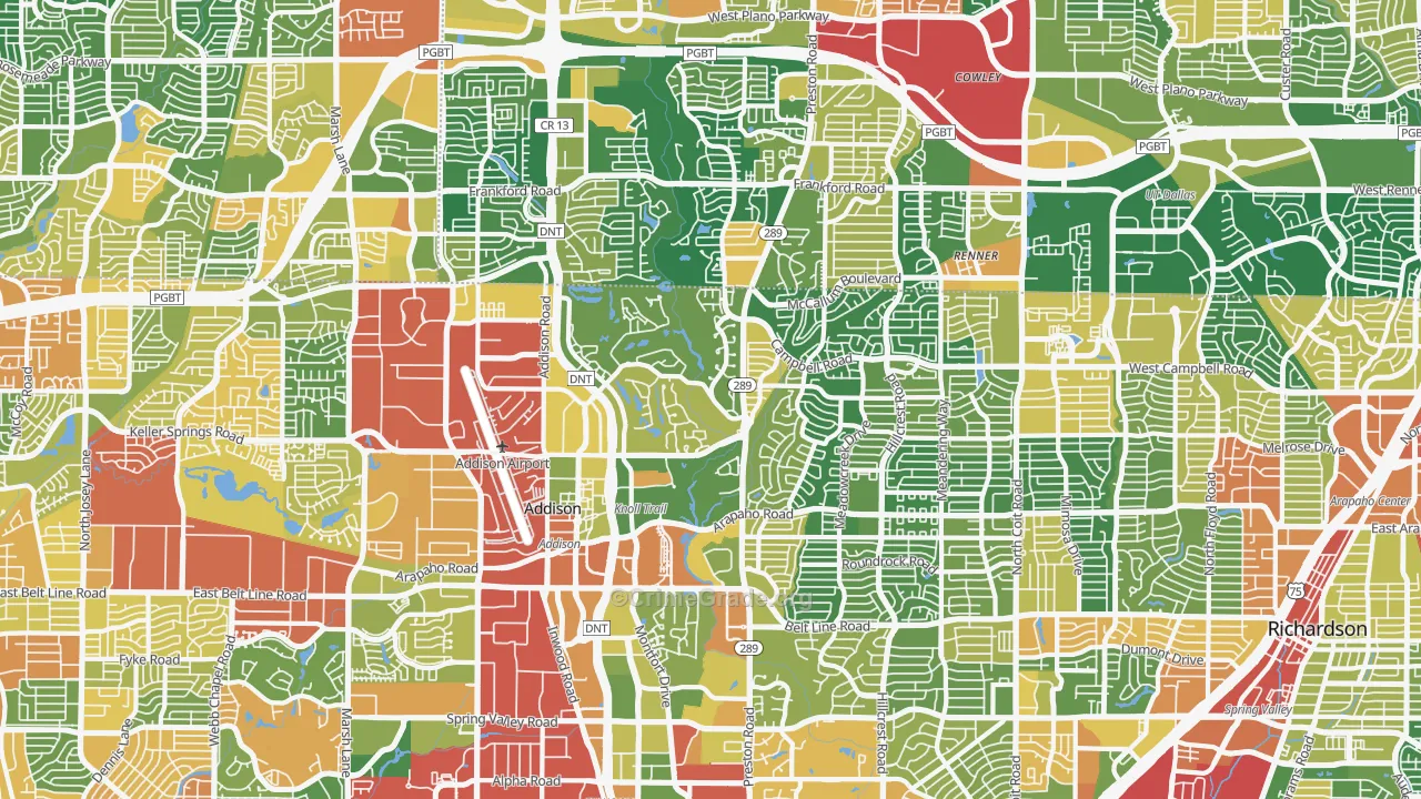 Far North Dallas, Dallas, TX Map of Vandalism Rates