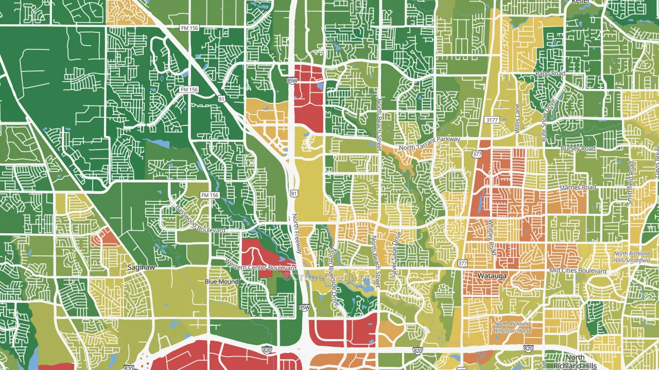 Far North Dallas-Fort Worth, Fort Worth, TX Map of Vandalism Rates