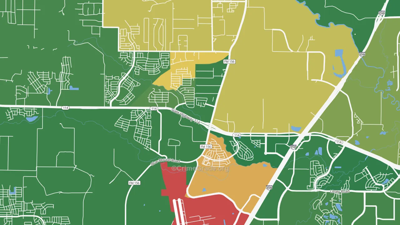 Far North Dallas-Justin, Justin, TX Map of Vandalism Rates