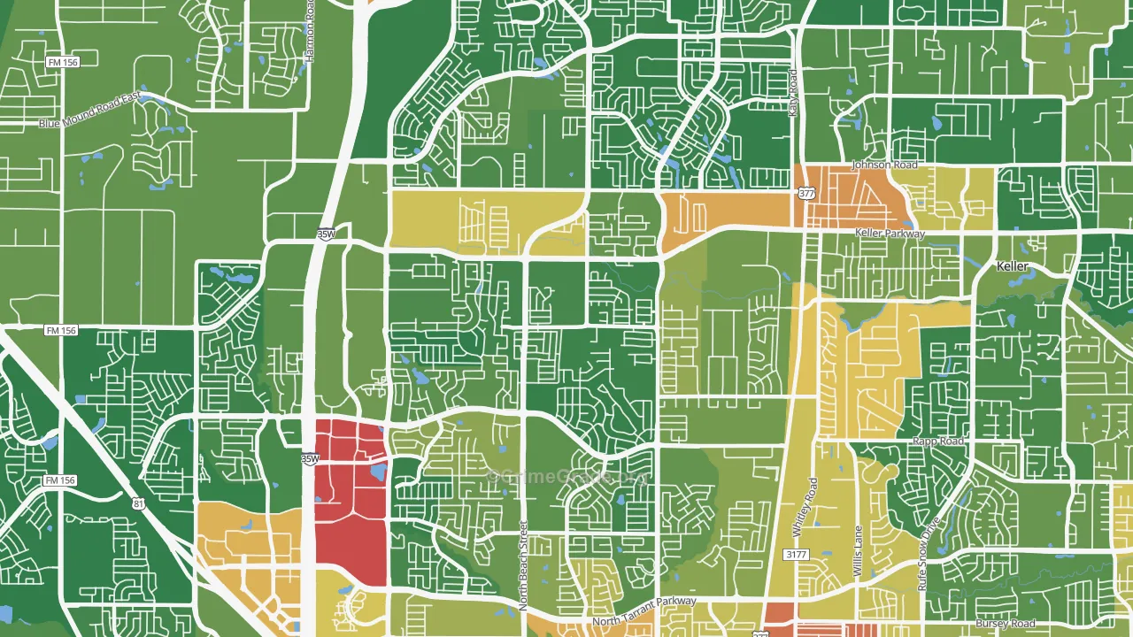 Far North Dallas-Keller, Keller, TX Map of Vandalism Rates
