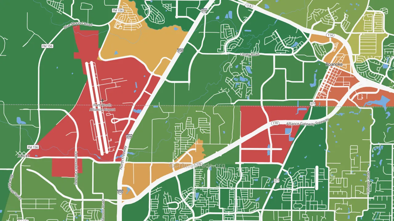 Far North Dallas-Roanoke, Roanoke, TX Map of Vandalism Rates