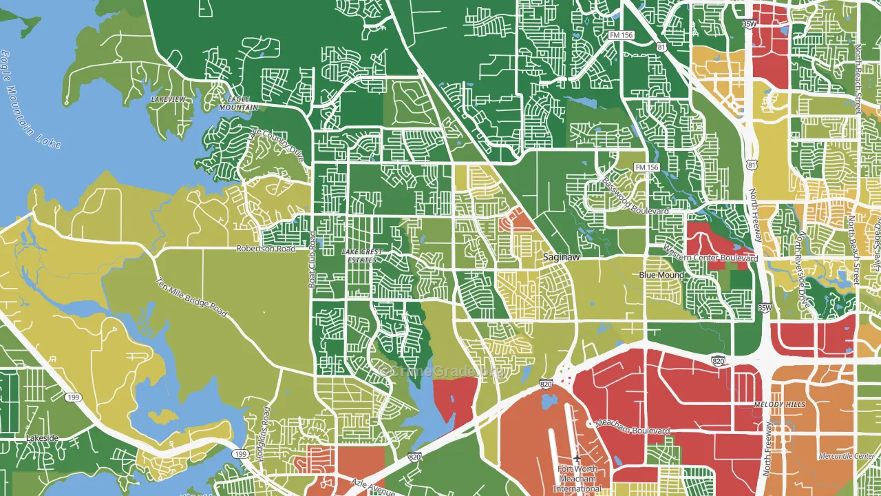 Far Northwest, Fort Worth, TX Map of Vandalism Rates
